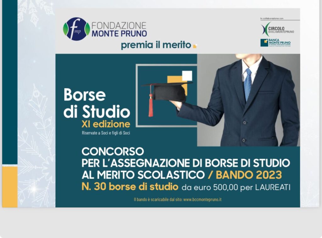 La Fondazione Monte Pruno assegna 30 borse di studio al merito scolastico per soci e figli di soci della banca e del circolo