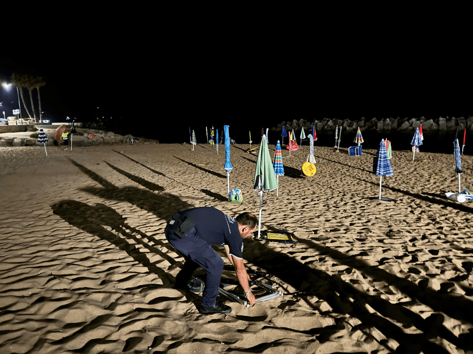 Castellabate, a whole lot of seashore umbrellas and deck chairs seized