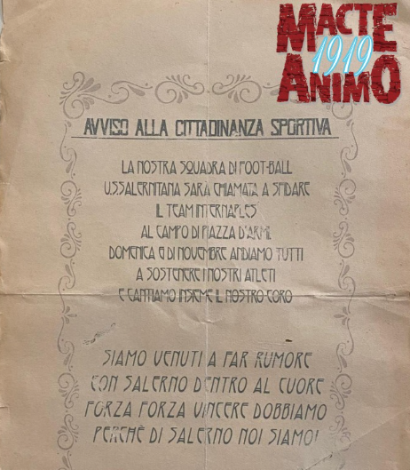 Macte Animo 1919: «Il primo club di tifosi in Italia nacque a Salerno»