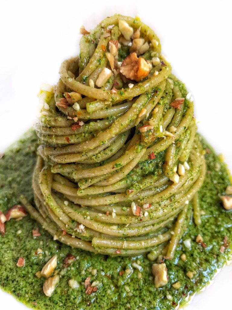 ricetta_spaghetti-integrali-pasta-armando_pesto-rucola-mandole_linda-siciliana